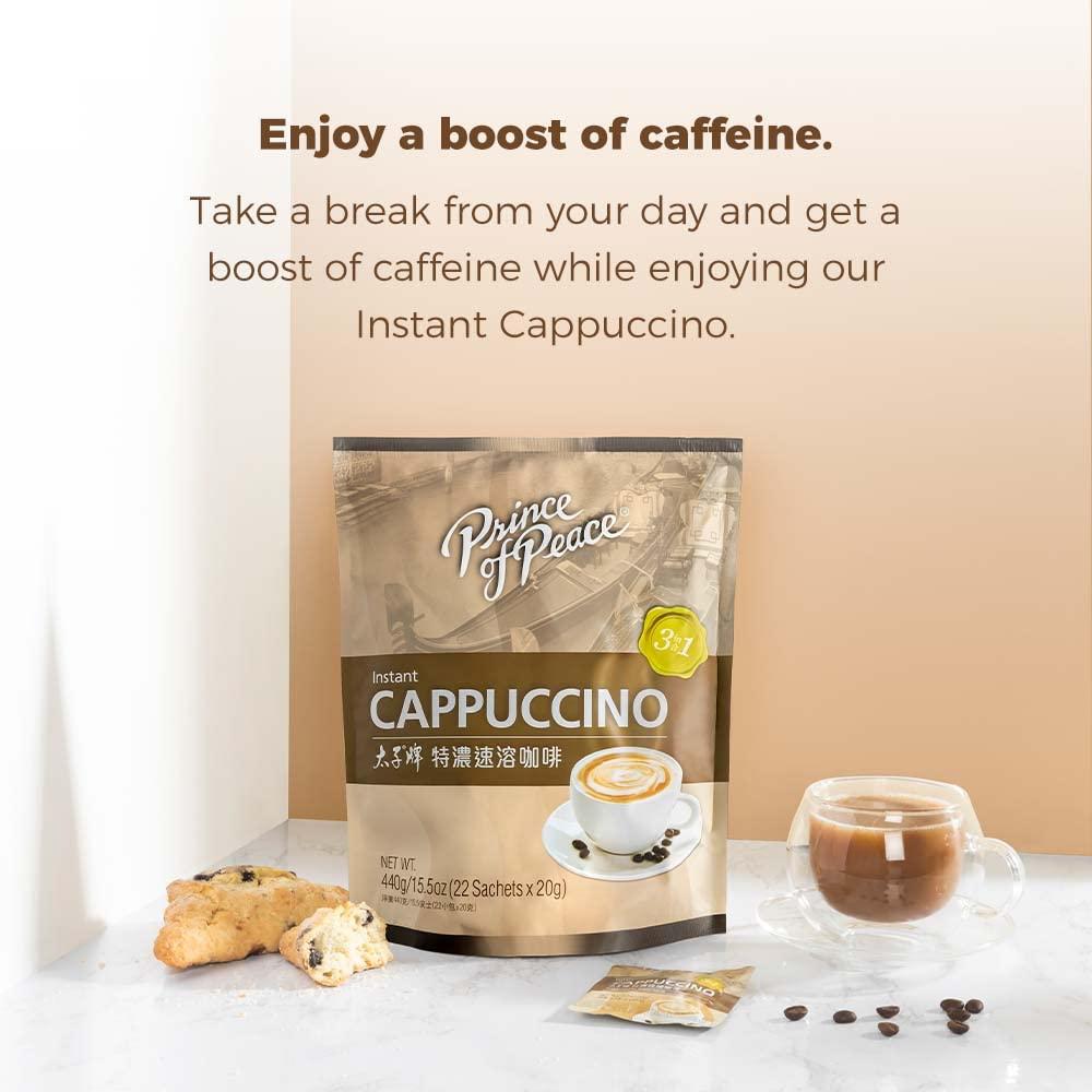 Prince of Peace 3 in 1 Instant Cappuccino, 22 Sachets – Coffee Mix with Caffeine, Smooth and Tasty, Convenient – Just Add Water - Mighty Depot
