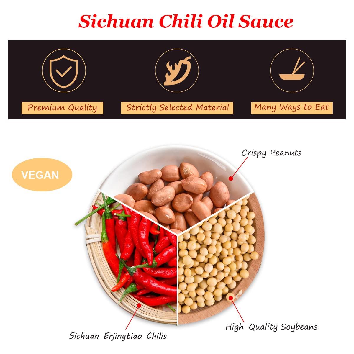 Chili Sauce, Chinese Chili Oil Hot Crisp Sauce with with Roasted Chili, Soybean, Peanut Chili Sauce, Ready to Eat and Use as Sauce, Condiment,280g/9.9oz - Mighty Depot