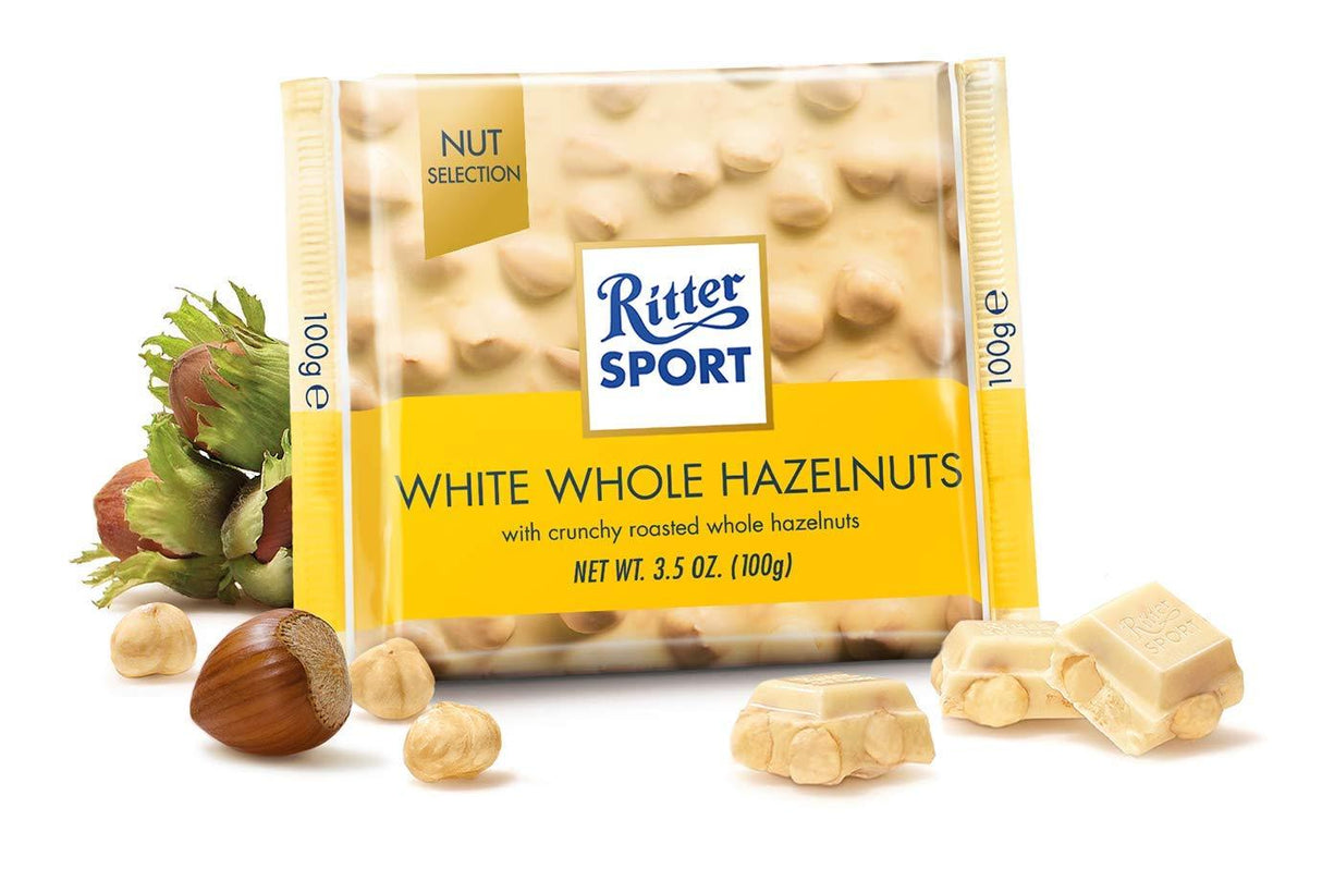 Ritter Sport White Chocolate with Whole Hazelnuts 100g/3.52oz (Pack of 2) - Mighty Depot