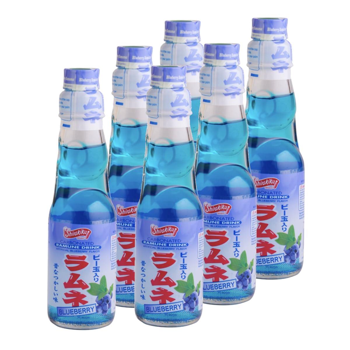 Shirakiku Ramune Japanese Soda, Blueberry Flavor, 6 Glass Bottles - Mighty Depot