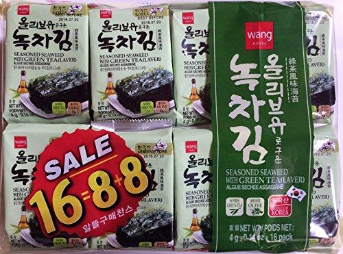 Seasoned Seaweed (Laver) - Pack of 16 (Green Tea) - Mighty Depot