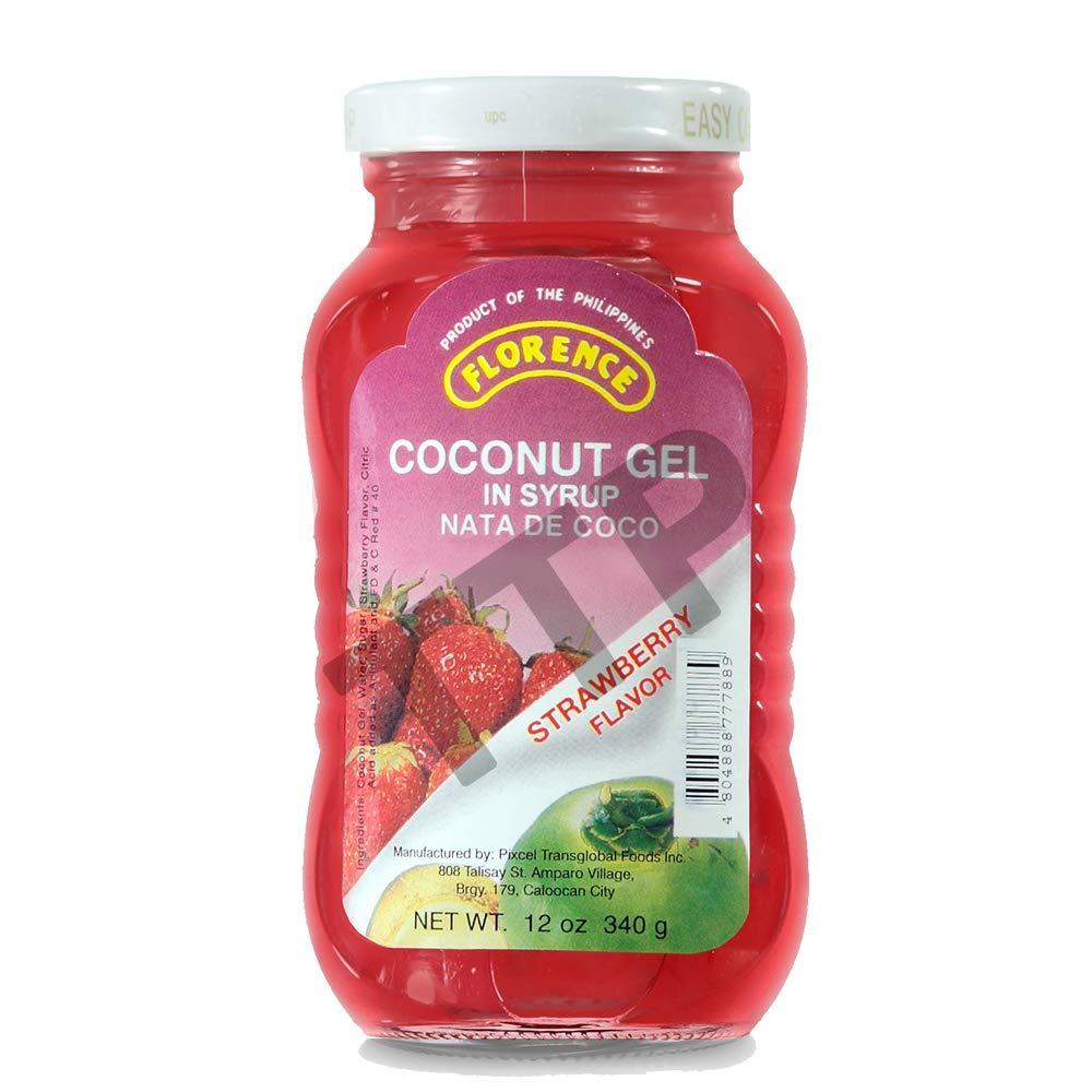 Florence Coconut Gel in Syrup Nata de Coco Strawberry Flavor 340g, 2 Pack - Mighty Depot