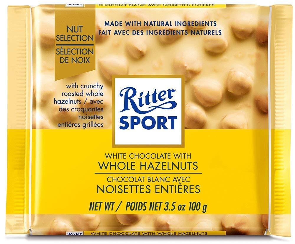 Ritter Sport White Chocolate with Whole Hazelnuts 100g/3.52oz (Pack of 2) - Mighty Depot