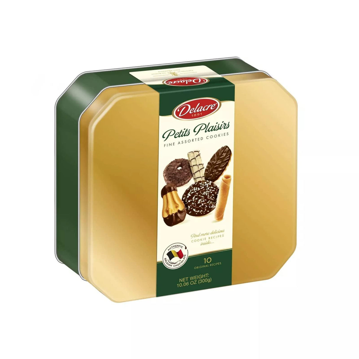 Delacre Holiday Petitis Plaisirs, Fine Cookie Assortment, Authentic Belgian Chocolate, Holiday Cookies Variety Pack, 10.06 oz Tin - Mighty Depot