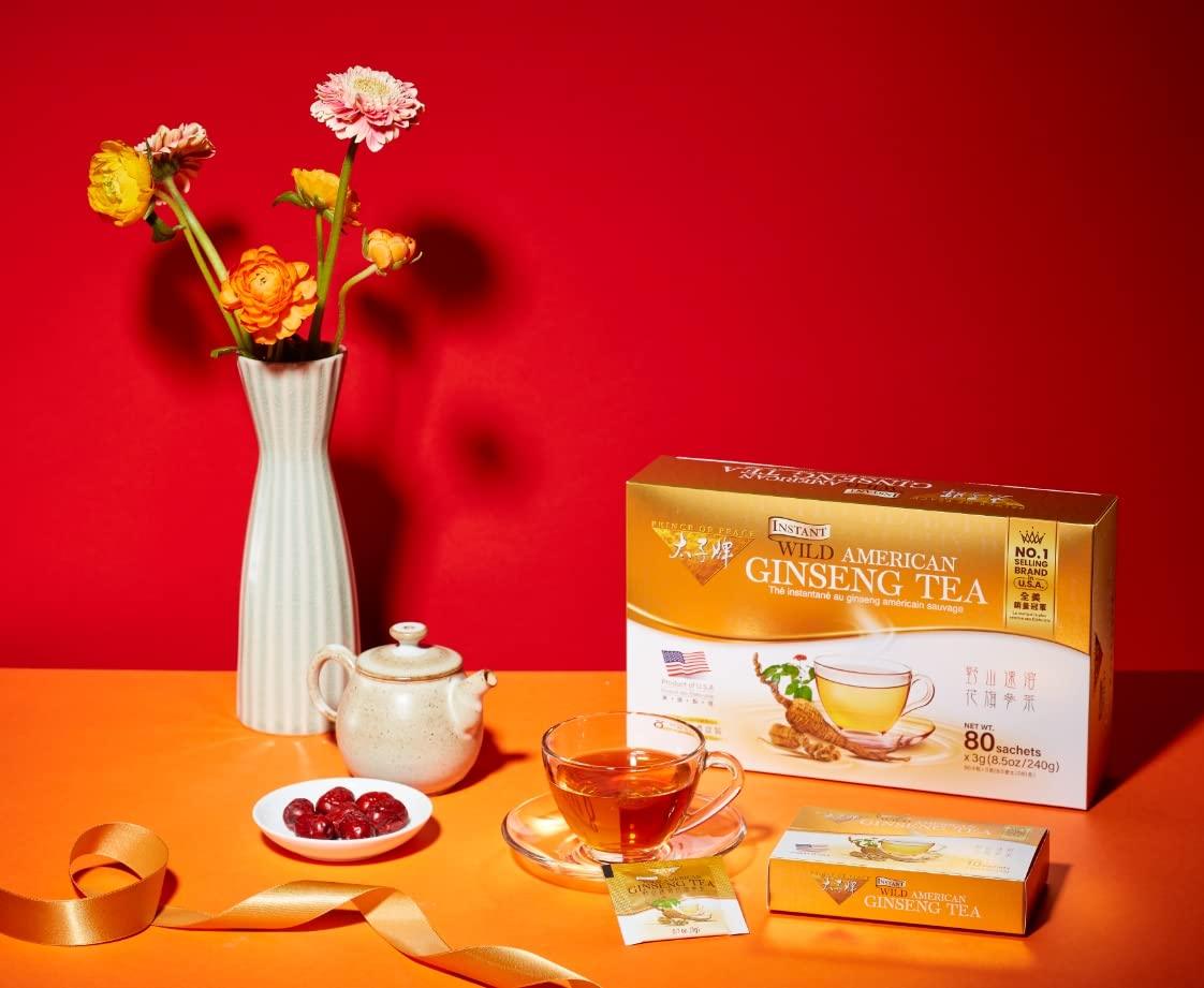 Prince of Peace Instant Wild American Ginseng Tea, 80 Sachets – Healthy Drink, Caffeine-Free Energy-Boosting, Heavy Antioxidants, Plant Extract - Mighty Depot