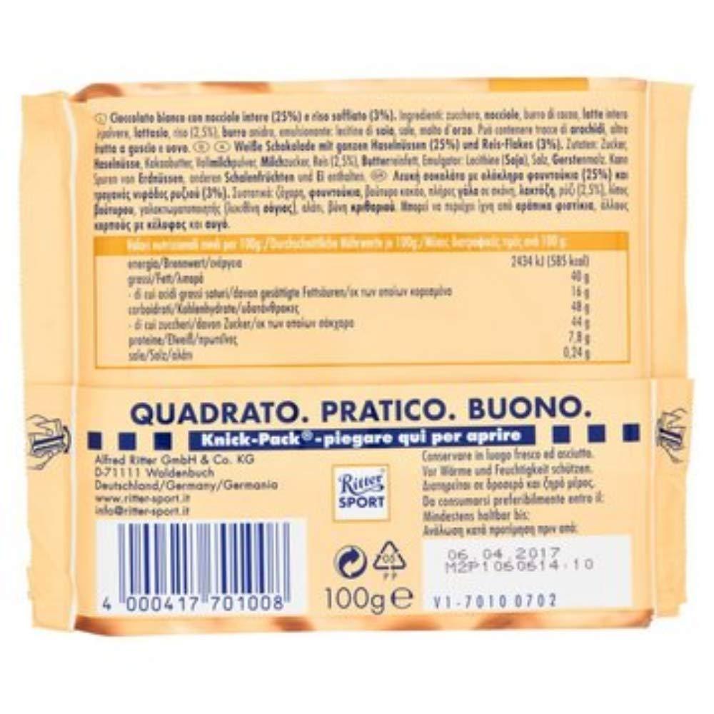 Ritter Sport: White Chocolate with Whole Hazelnuts, 3.5-Ounce/100g Bars, pack of 4 - Mighty Depot