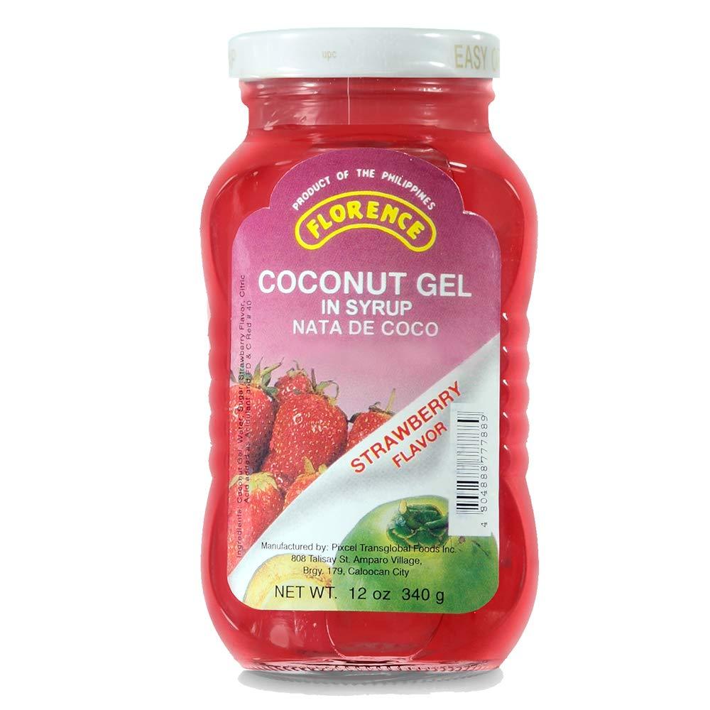 Florence Coconut Gel in Syrup Nata de Coco Strawberry Flavor 340g, 2 Pack - Mighty Depot