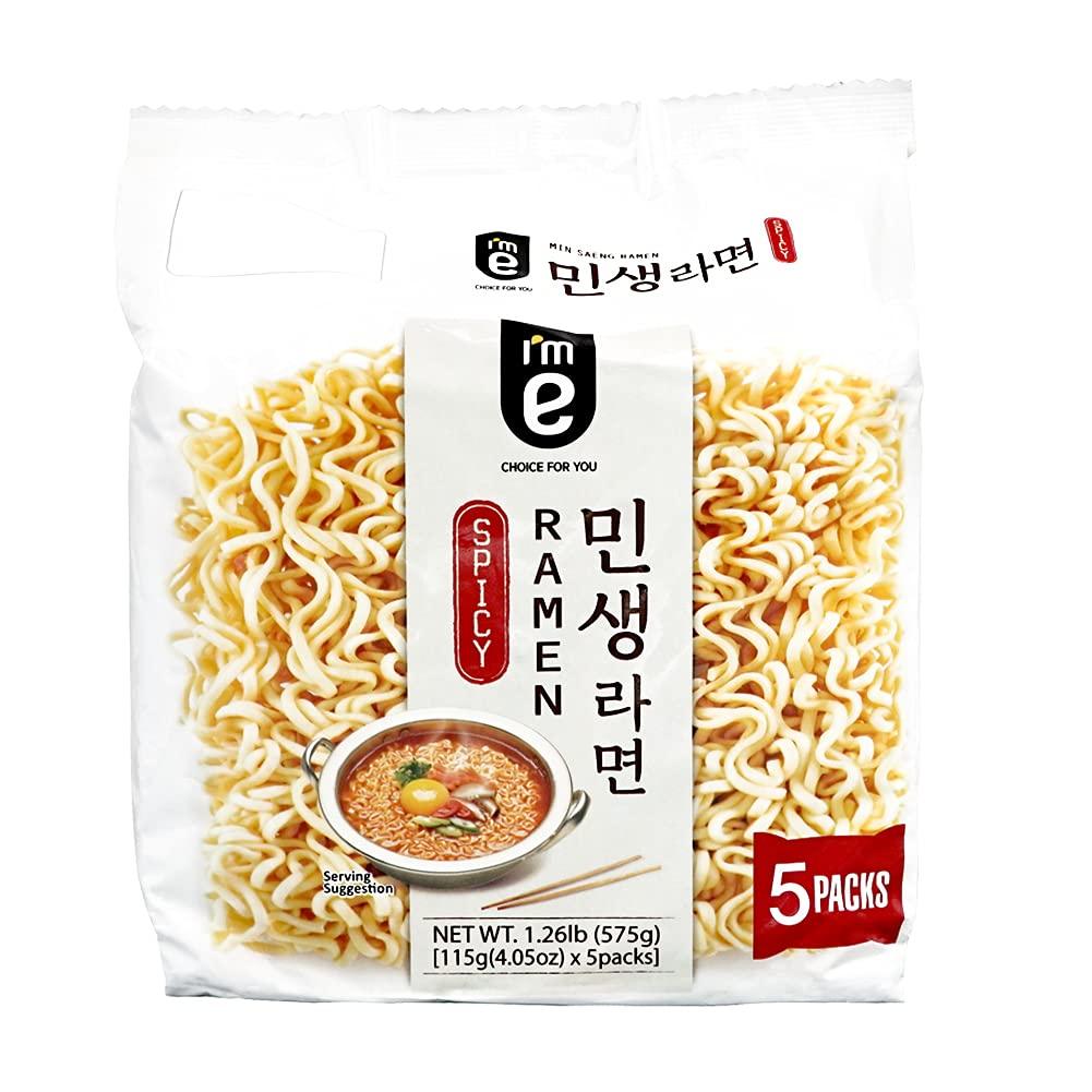 I'M E MinSaeng Ramen 115g 4.05oz (Pack of 5) . Korean Spicy Instant Noodle Soup Chewy Texture Noodle, Rich and Savory Trans Fat 0 Cholesterol, 4.05 oz (115 g) - Mighty Depot