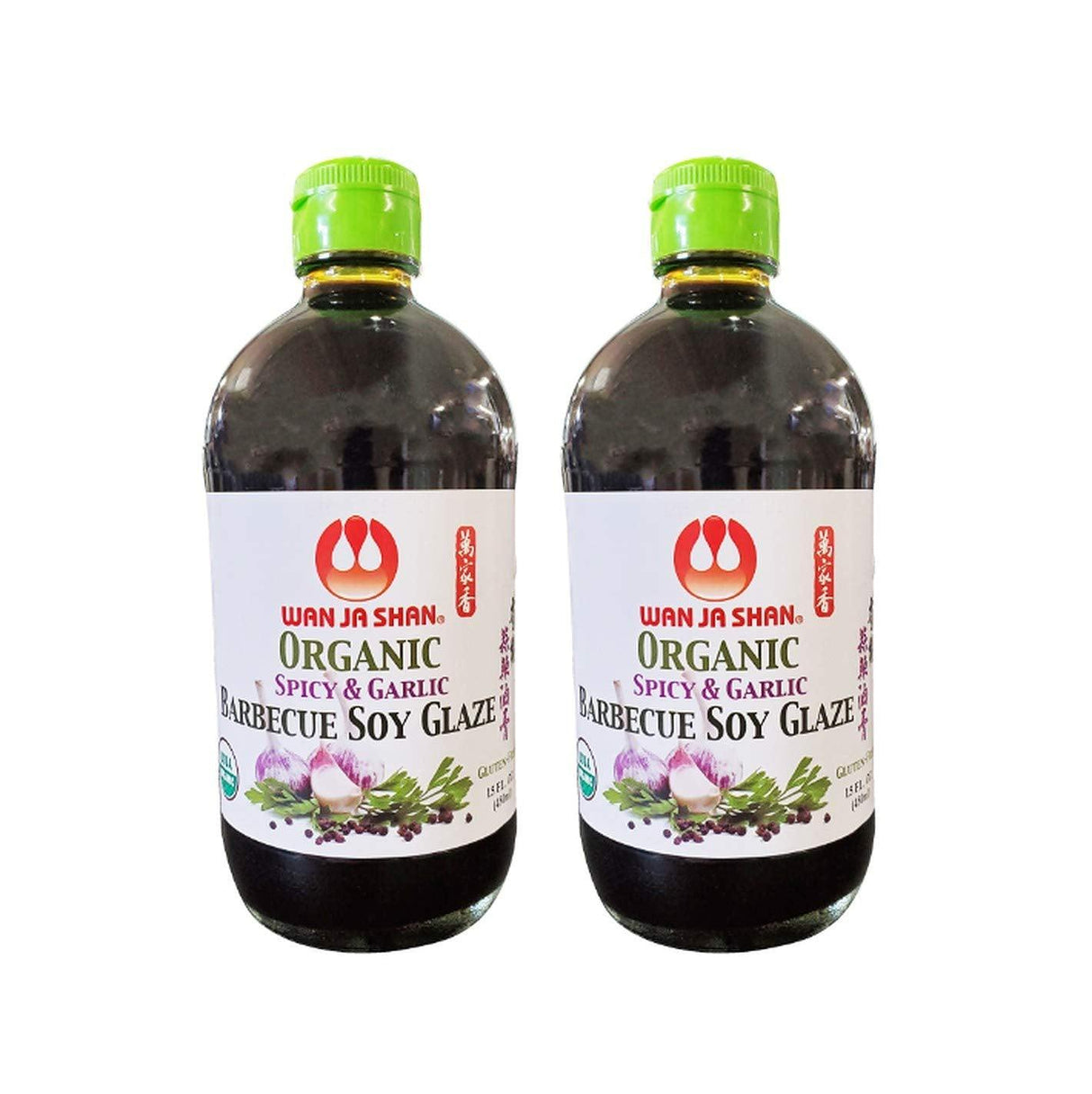 Wan Ja Shan Organic Spicy & Garlic Barbecue Soy Glaze (2 Pack, Total of 30fl.oz) - Mighty Depot