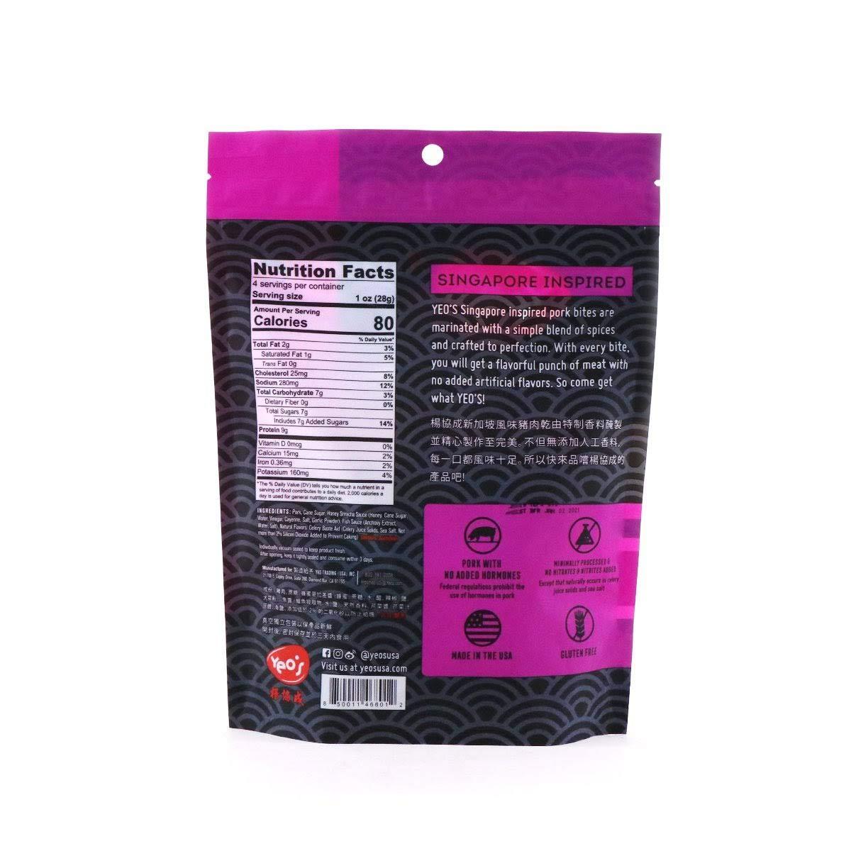 Yeo's Pork Bites Honey Glazed & Honey Sriracha (2 packs X 4oz) - Singapore Inspired Snacks - Mighty Depot