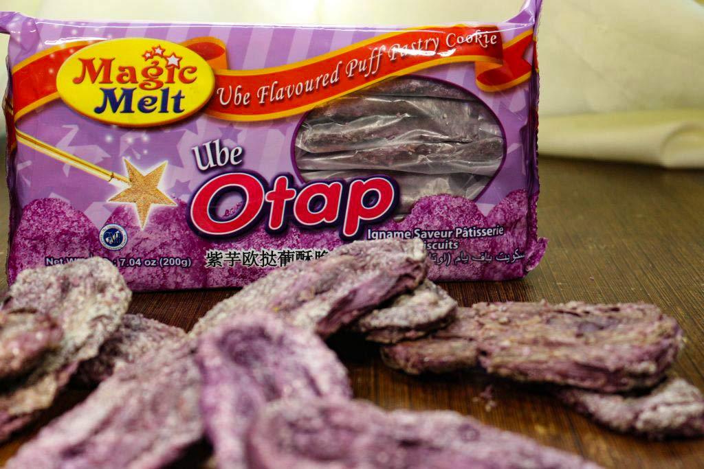 MAGIC MELT Puff Cookie Special Ube OTAP - Best from the Philippines – Purple Yam Oval shaped puff pastry, flaky brittle and garnished with sugar - Mighty Depot