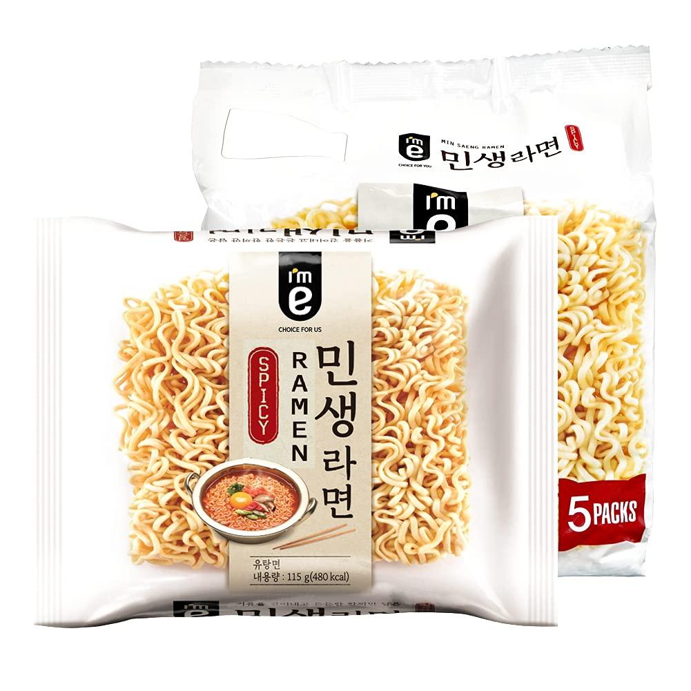 I'M E MinSaeng Ramen 115g 4.05oz (Pack of 5) . Korean Spicy Instant Noodle Soup Chewy Texture Noodle, Rich and Savory Trans Fat 0 Cholesterol, 4.05 oz (115 g) - Mighty Depot