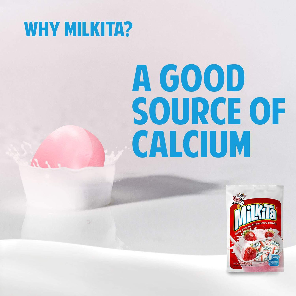 Milkita Creamy Shake Candy Bag, Gluten Free Chewy Candies with Calcium & Real Milk, Zero Trans Fat, Low-Sugar - Mighty Depot