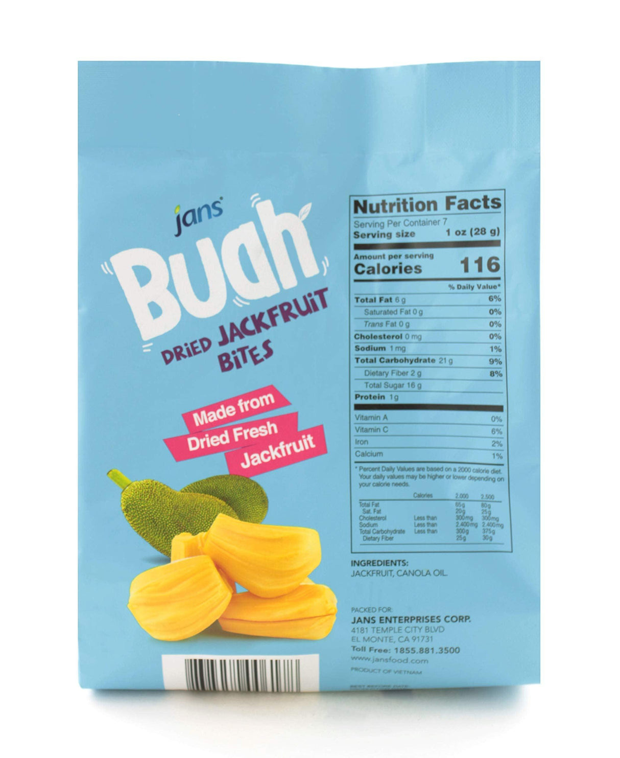 Jans Buah Dried Jackfruit Bites, Dried Fruit Snack Made From Real Fruit, Gluten Free, Sweet and Crunchy, ready to consume, 7.05 oz per pack (Pack of 1) - Mighty Depot