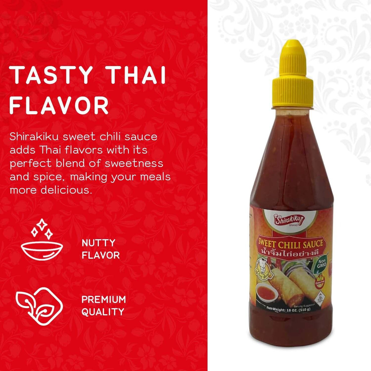 Shirakiku Sweet Chili Sauce - Non GMO Thai Sweet & Spicy Flavor Chili Sauce - Squeeze Bottle Sauce with Twist Cap - Ideal for Dipping, Marinades, BBQ, and Salad Dressings - 18 oz (Pack of 1) - Mighty Depot