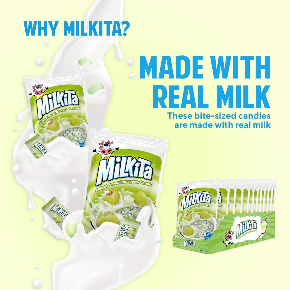 Milkita Creamy Shake Candy Bag, Gluten Free Chewy Candies with Calcium & Real Milk, Zero Trans Fat, Low-Sugar - Mighty Depot