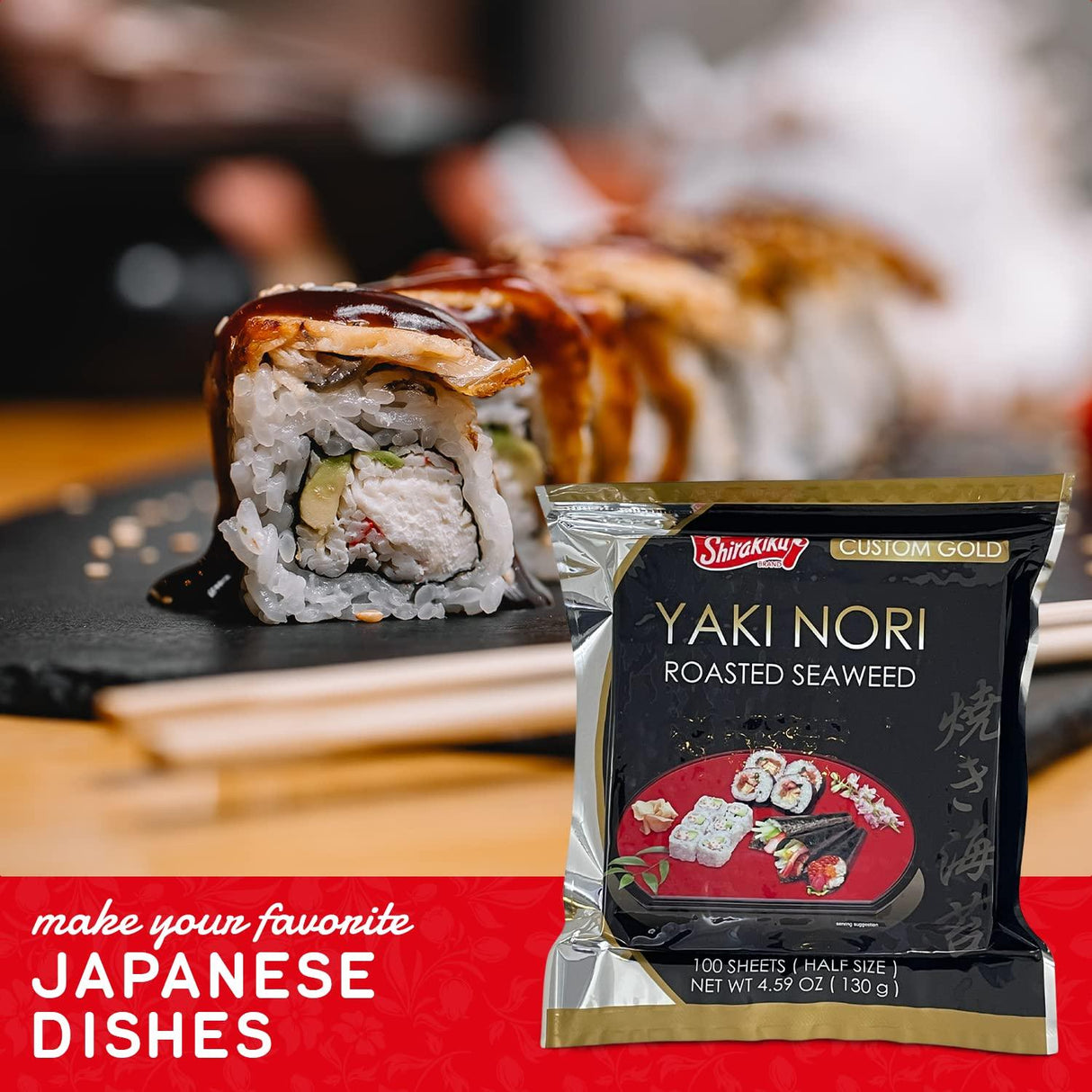 Shirakiku Roasted Yaki Nori - Japanese Seaweed sheets for Sushi Rolls - 4.59 OZ - Mighty Depot