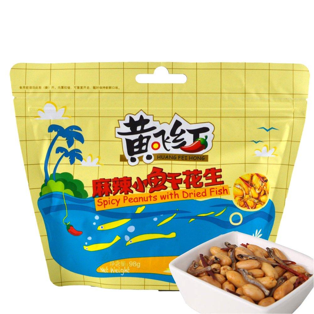 黄飞红 麻辣小鱼干花生 98g 休闲食品花生坚果 Huangfei Red Spicy Fish Dried Peanuts 98g Leisure Food Peanut Nuts - Mighty Depot