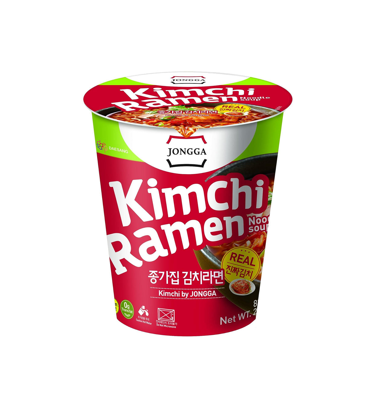 Jongga Korean Kimchi Ramen with Real Kimchi, Instant Spicy Cup Noodle Bowl Soup - Mighty Depot