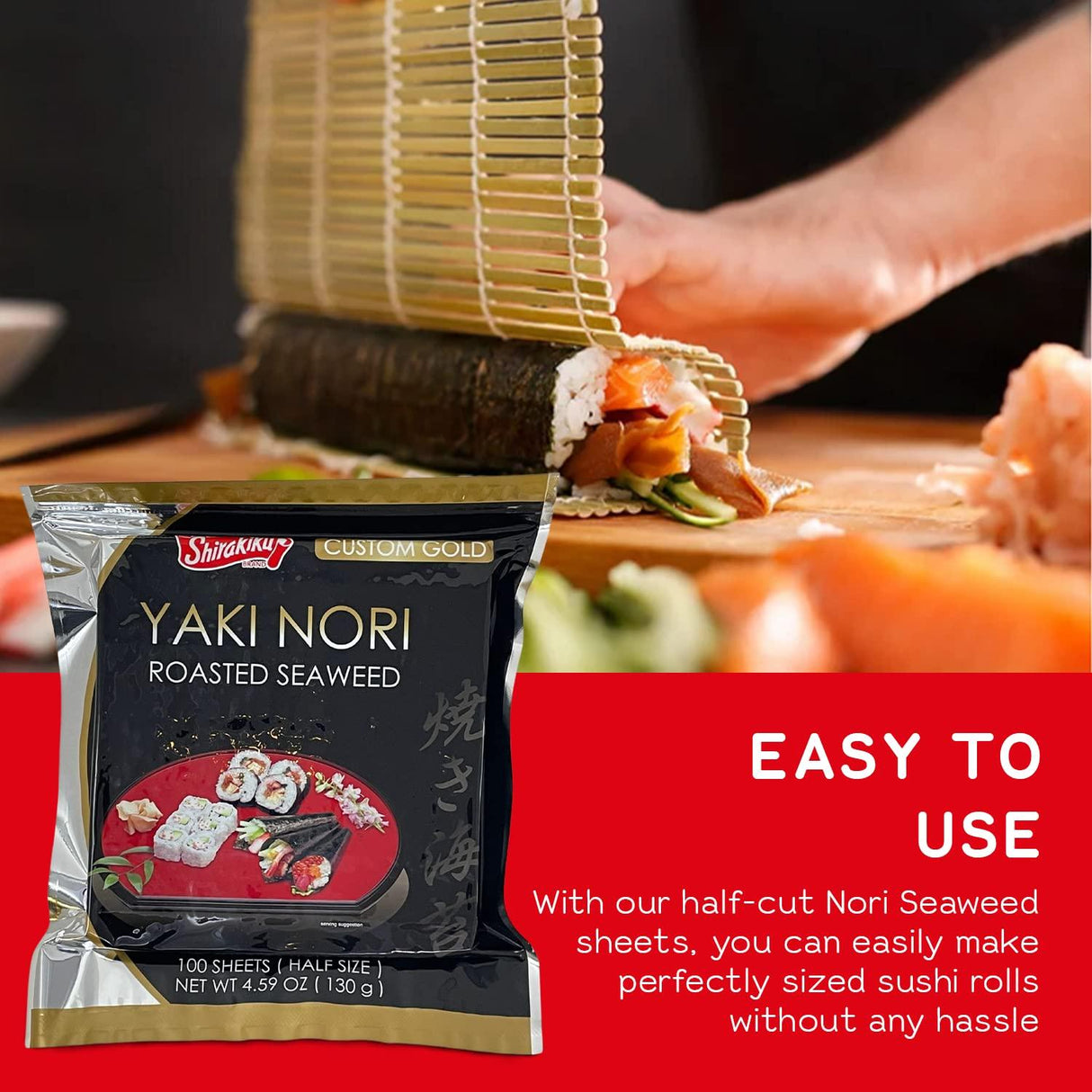 Shirakiku Roasted Yaki Nori - Japanese Seaweed sheets for Sushi Rolls - 4.59 OZ - Mighty Depot