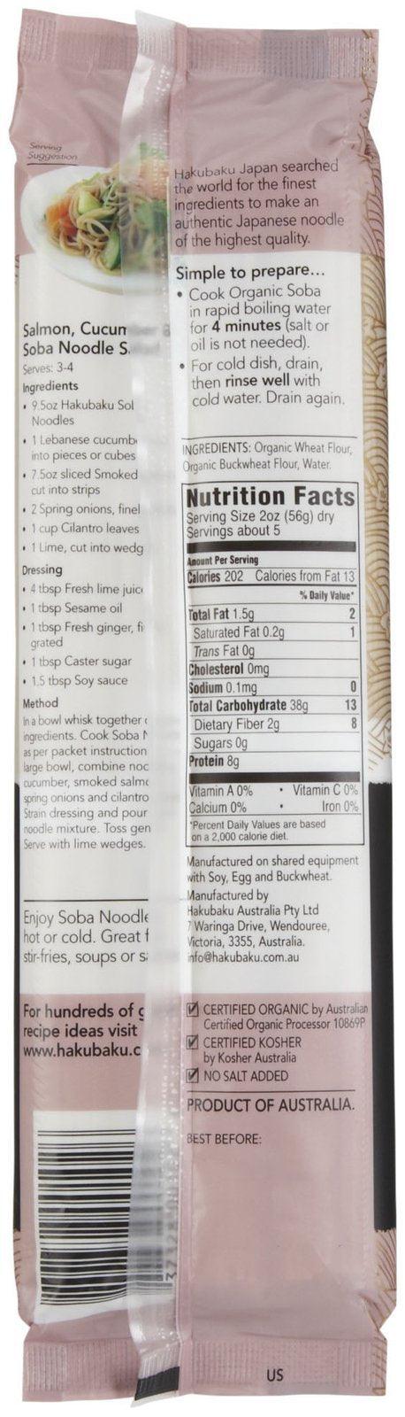 Hakubaku Organic Soba, Authentic Japanese Buckwheat Noodles (no salt added) - Mighty Depot