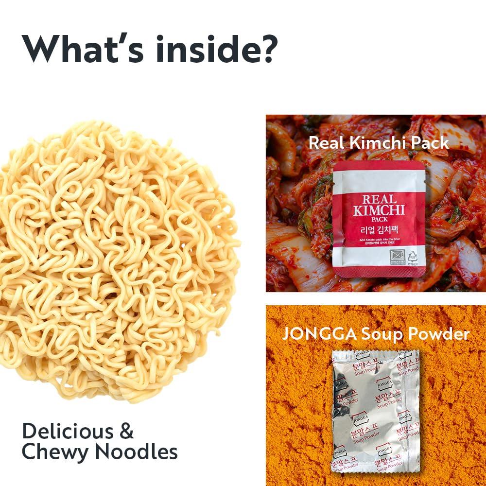 Jongga Korean Kimchi Ramen with Real Kimchi, Instant Spicy Cup Noodle Bowl Soup - Mighty Depot