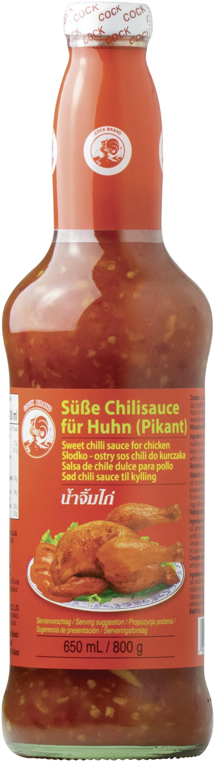 COCK Süße Chilisauce für Huhn, mittlere Schärfe, authentisch thailändisch Kochen, vegan, halal und glutenfrei - 1 x 650 ml - Mighty Depot