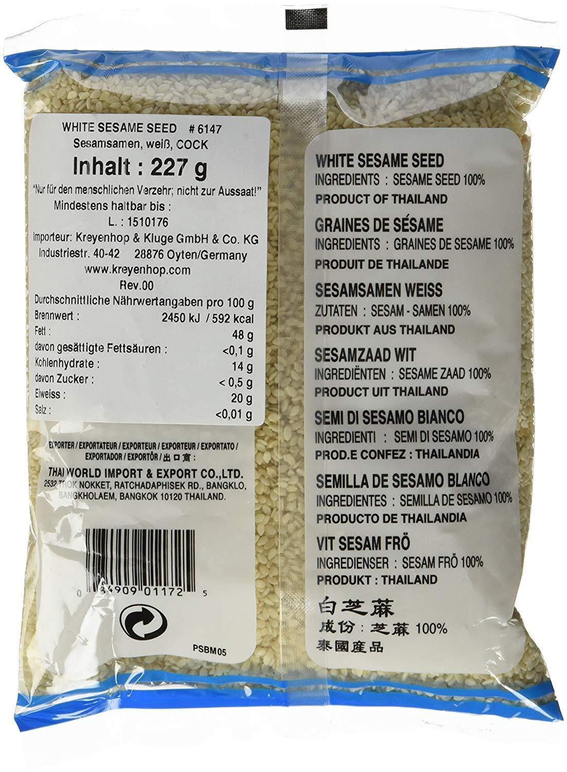 Sesamsamen, weiss 227g Sesam COCK White Sesame Seeds - Mighty Depot