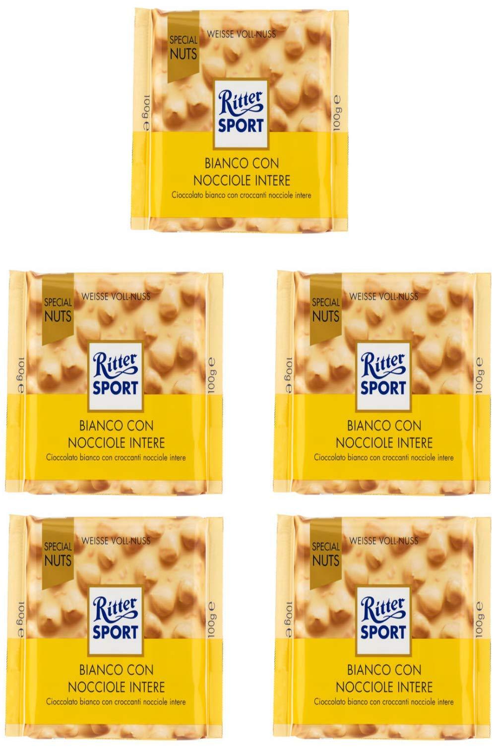 Ritter Sport: White Chocolate with Whole Hazelnuts, 3.5-Ounce/100g Bars, pack of 5 - Mighty Depot