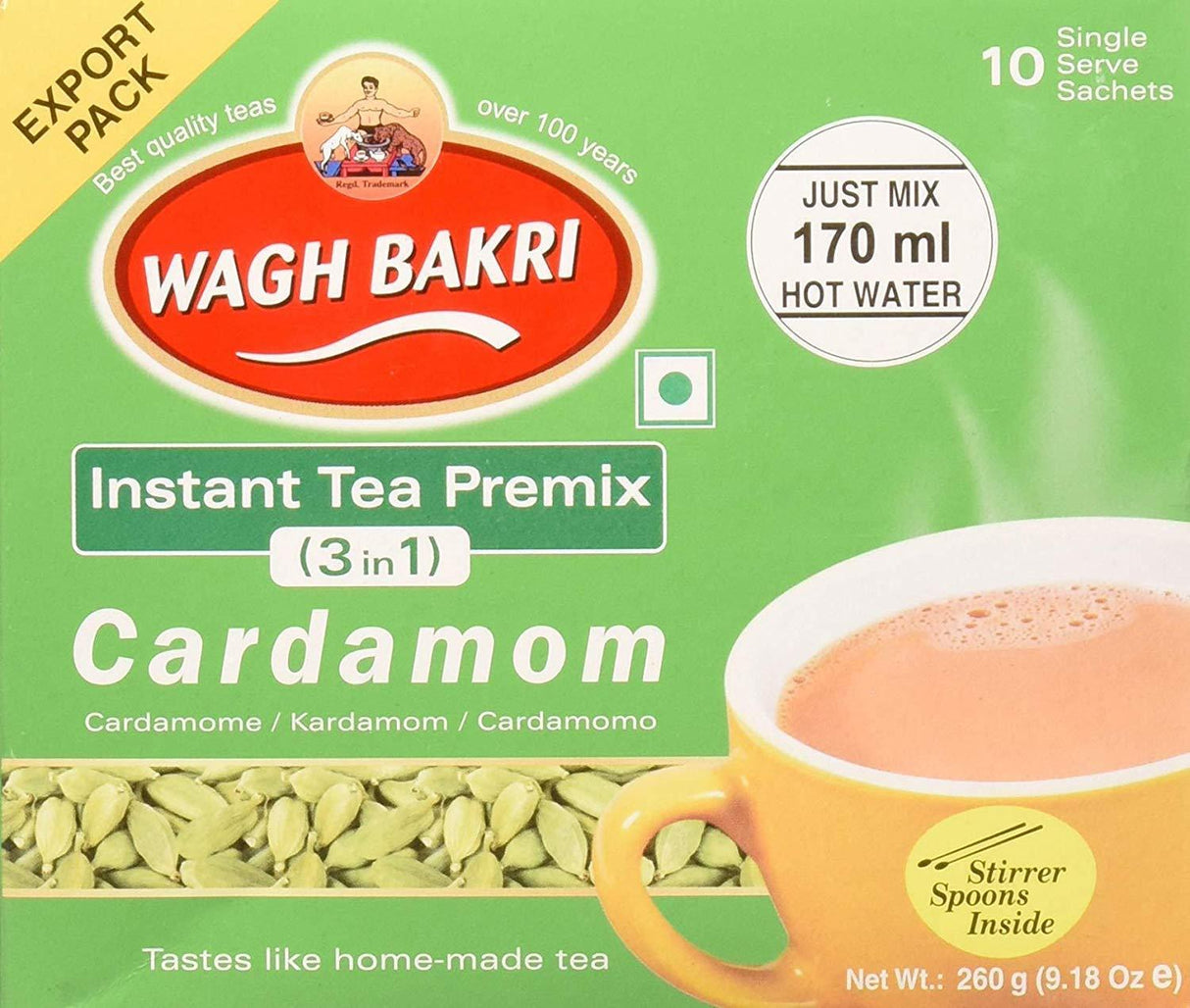 Great Bazaar Wagh Bakri Instant Cardamom Chai Tea, 260 Gram - Mighty Depot