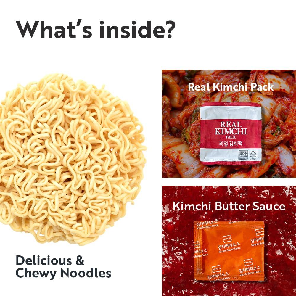 Jongga Korean Kimchi Ramen with Real Kimchi, Instant Spicy Cup Noodle Bowl Soup - Mighty Depot