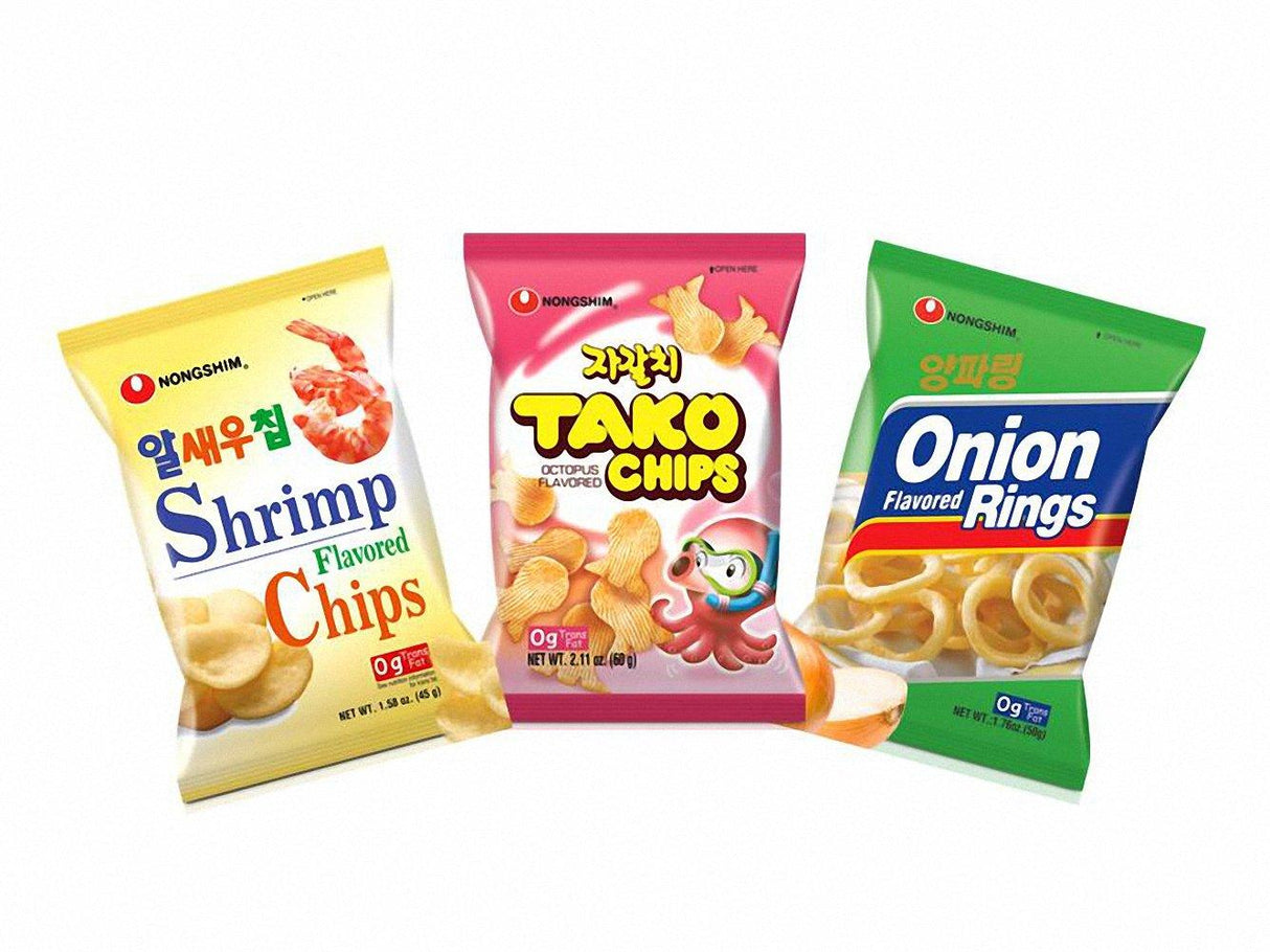 Nongshim Assorted Snack Pack - Shrimp Chip, Tako, Onion Rings - (Pack of 3) - Mighty Depot