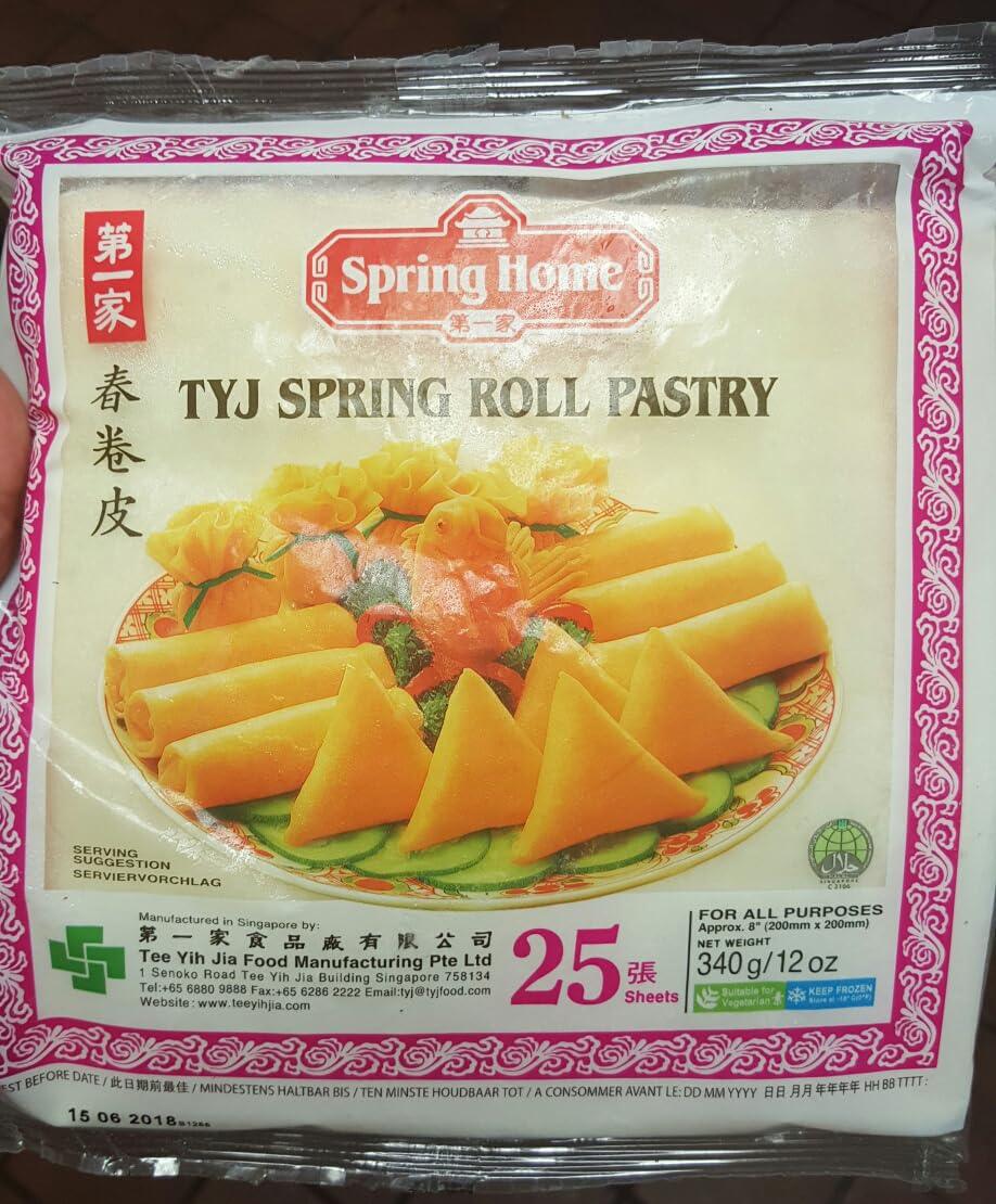 Spring Home 8" Square Spring Roll Wrappers 500 Sheets 12 oz Pack of 20 - Bulk Vegetarian-Friendly, All-Purpose, Keep Frozen for Professional Kitchens - Mighty Depot