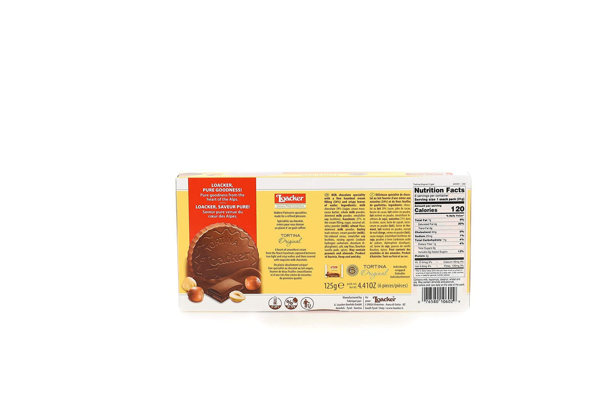 Loacker Tortina Premium Chocolate Coated Wafer, Original 125g/4.41 oz. - Mighty Depot