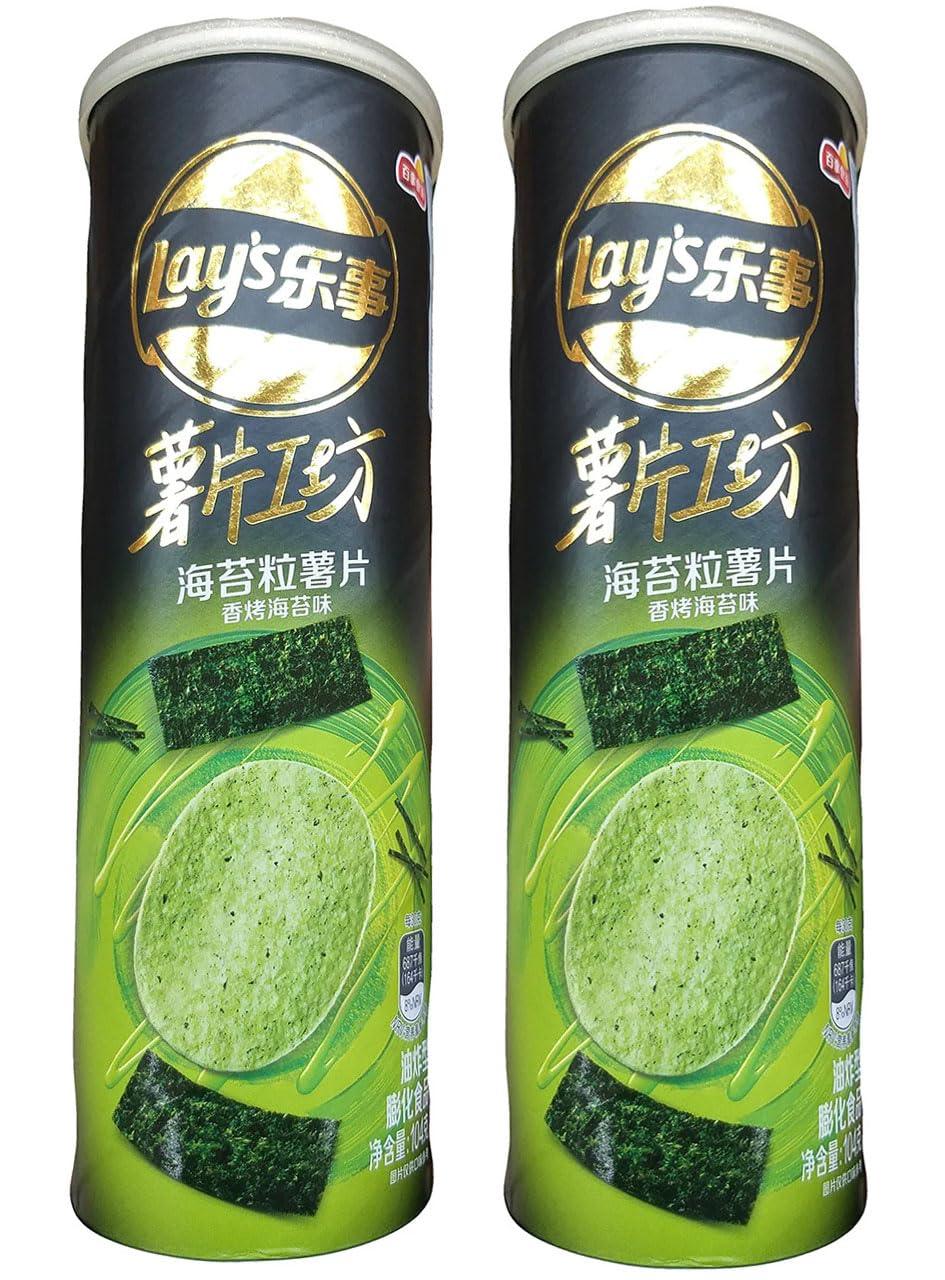 Lay's Potato Chips | Fragrant Roasted Seaweed | 3.66 Ounces | Pack of 2 Cans - Mighty Depot