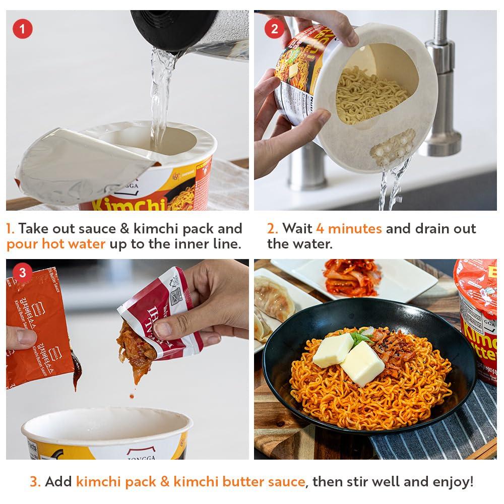 Jongga Korean Kimchi Ramen with Real Kimchi, Instant Spicy Cup Noodle Bowl Soup - Mighty Depot