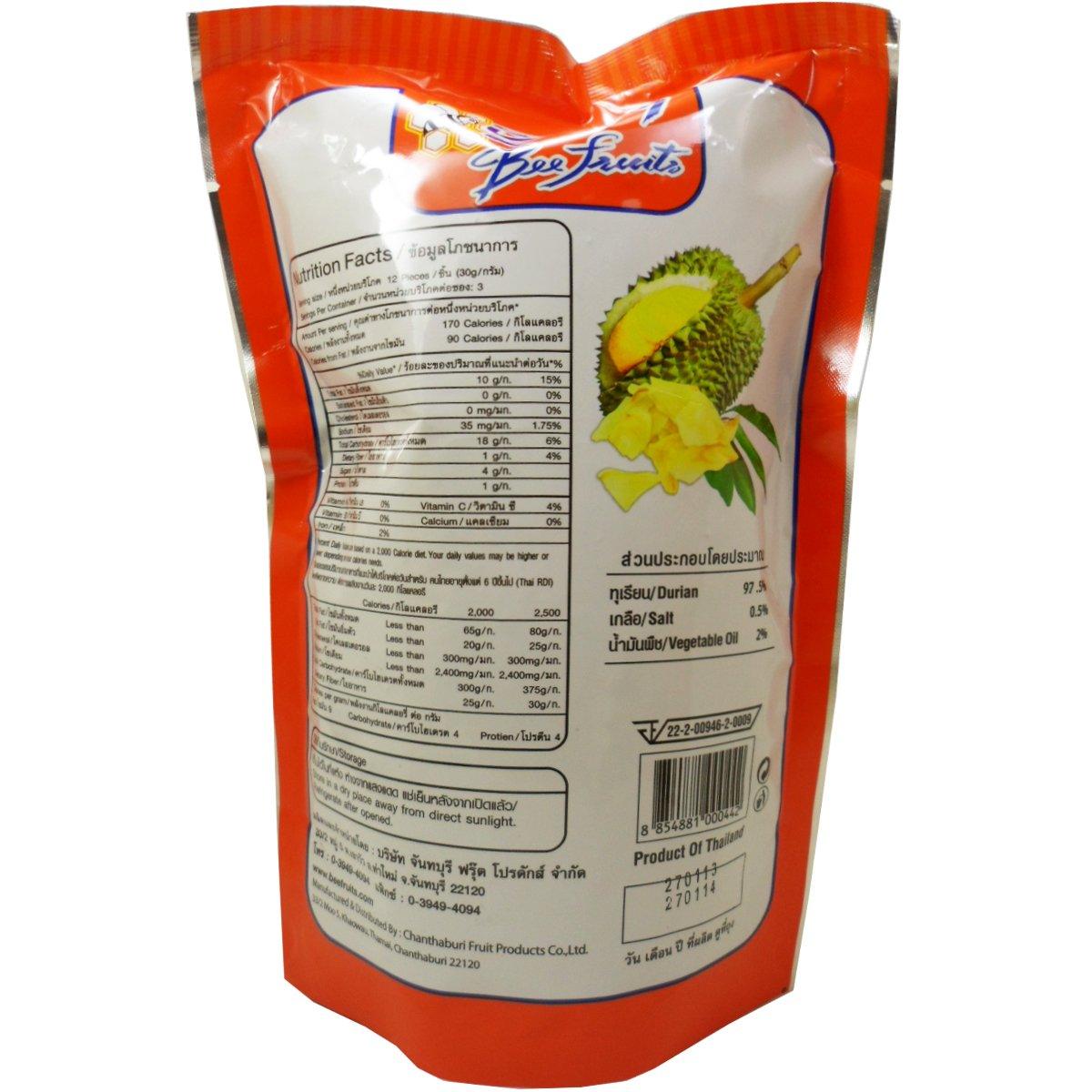 Crisp Fried Durian Chips Snack Real Fruit Net Wt 65 G (2.29 Oz) Bee-fruits Brand X 3 Bags - Mighty Depot