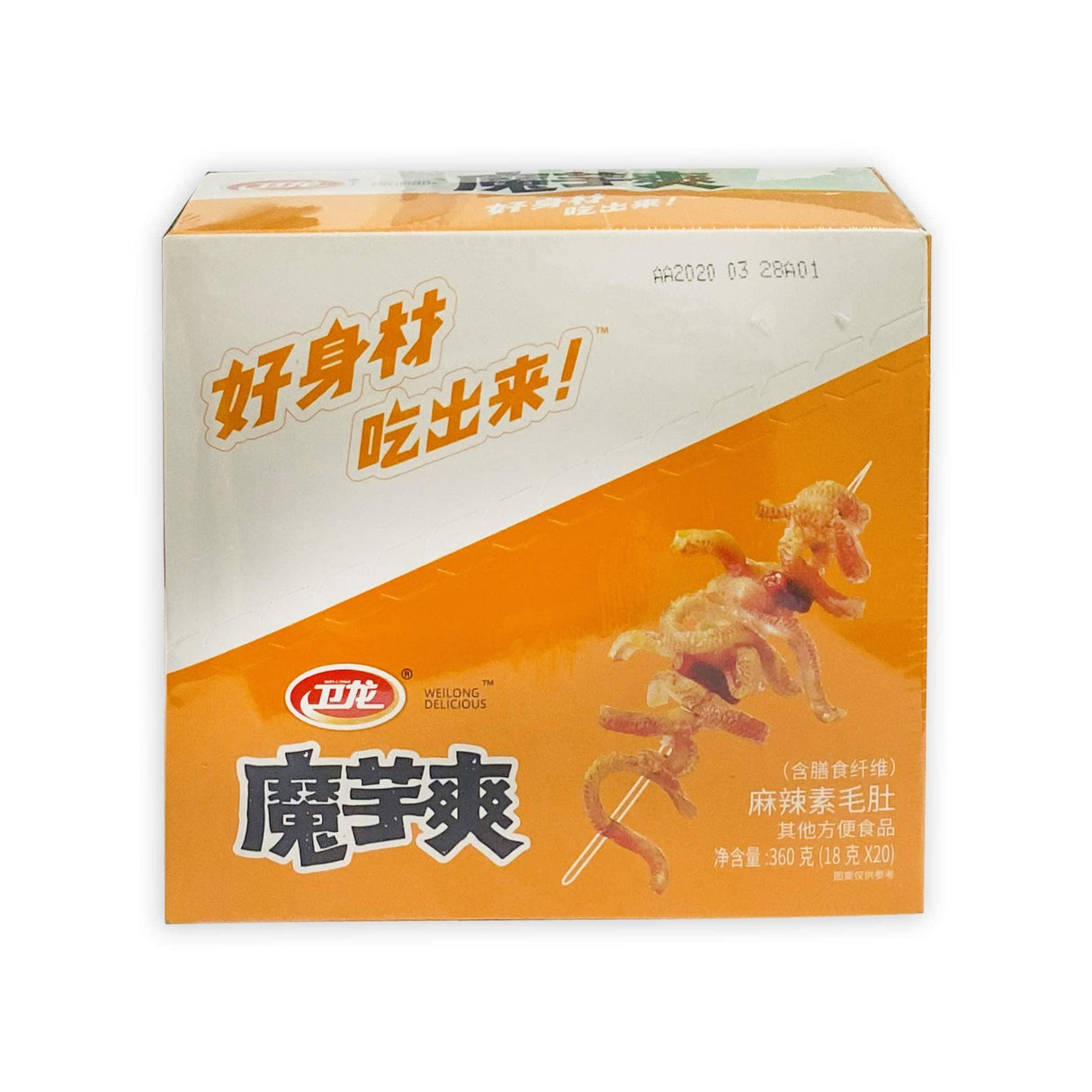 WeiLong Chinese food snack 卫龙 中国小吃零食 系列 (Beancurd products魔芋爽 (麻辣)20 x 18g (盒), Pack of 2) - Mighty Depot