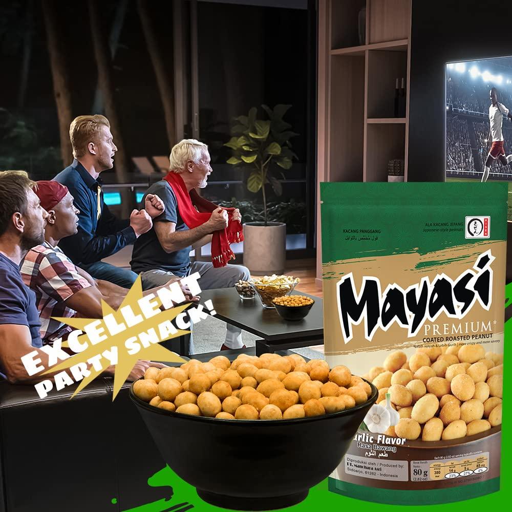 Mayasi Dry Roasted Peanuts, Heart Healthy Snacks for Adults, Japanese Style Peanuts, Great for Movie Night and Parties, Garlic Flavor, 2.82 oz 1 PK - Mighty Depot