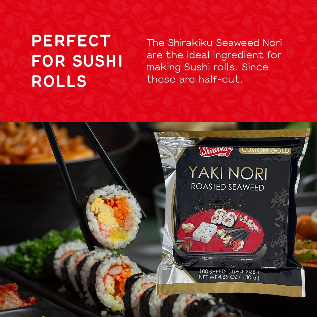 Shirakiku Roasted Yaki Nori - Japanese Seaweed sheets for Sushi Rolls - 4.59 OZ - Mighty Depot