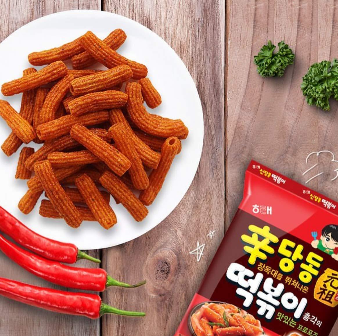 Korean Spicy Rice Cake Flavor Snack Shindangdong Tteokbboki 신당동 떡볶이과자 2.47oz, 3 Pack (Original) - Mighty Depot