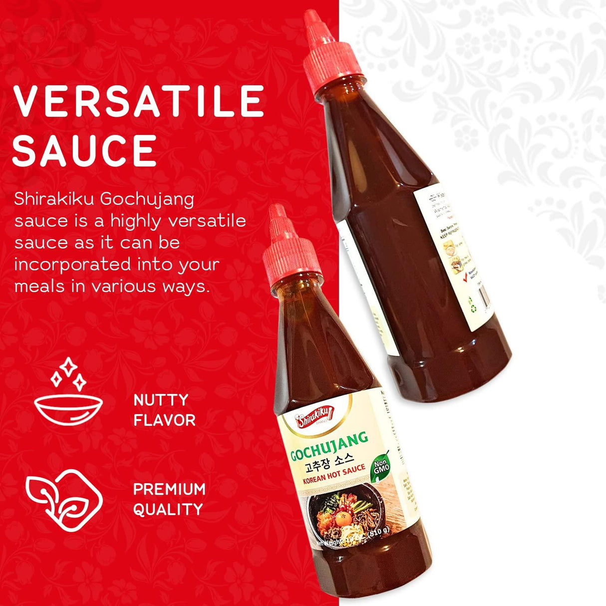 Shirakiku Gochujang Hot Sauce | Korean Non-GMO With Soybean, Tapioca Syrup Base and Salt | Perfect for Authentic Asian Cuisine | Convenient Squeezable Bottle with Twist Cap 18 oz - Mighty Depot