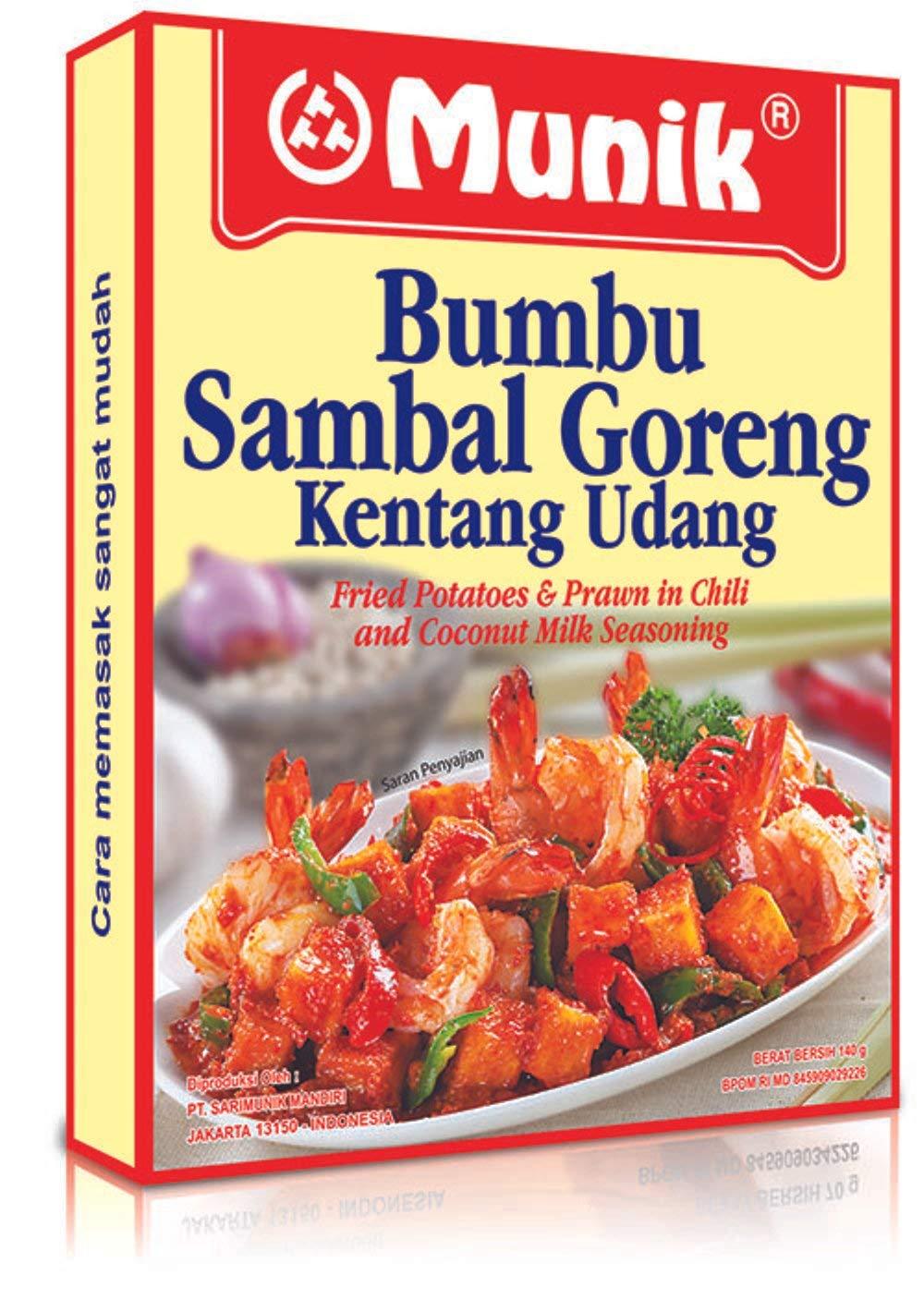Fried Potatoes and Prawns in Chili and Coconut Milk Seasoning by Munic (Bumbu Sambal Goreng Kentang Udang) - 3 x 140 g - Mighty Depot