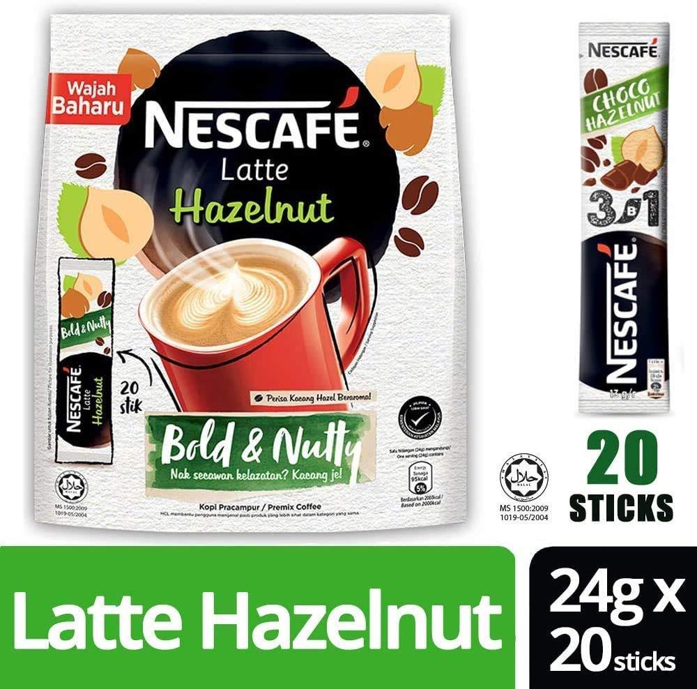 Malaysia Best Brand Nestle NESCAFE Premix Latte Hazelnut / Smooth Creamy Aromatic Nutty Flavor (20 sticks x 24g) - Mighty Depot