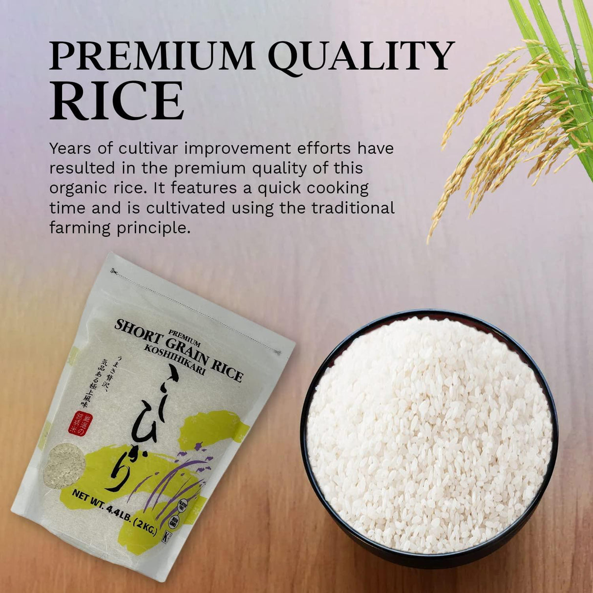 Shirakiku Dried Grains & Rice - Japanese Short Grain White Koshihikari Rice - Uncooked Premium Quality Sweet Sticky Sushi Rice, 4.4 Pounds bag - Mighty Depot