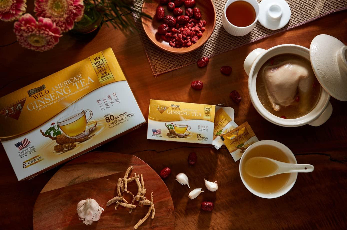 Prince of Peace Instant Wild American Ginseng Tea, 80 Sachets – Healthy Drink, Caffeine-Free Energy-Boosting, Heavy Antioxidants, Plant Extract - Mighty Depot