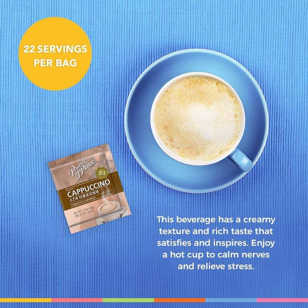 Prince of Peace 3 in 1 Instant Cappuccino, 22 Sachets – Coffee Mix with Caffeine, Smooth and Tasty, Convenient – Just Add Water - Mighty Depot