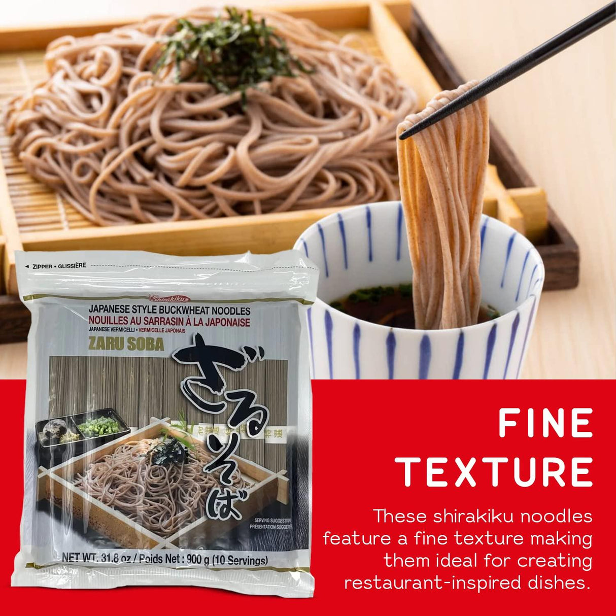 Shirakiku Zaru Soba Noodles | Japanese Style Dried Buckwheat Flavor Instant Noodles | Contains Wheat Flour | Low in Calories Easy to cook Soba Noodles 900g/31.8oz (10 Servings) - Mighty Depot