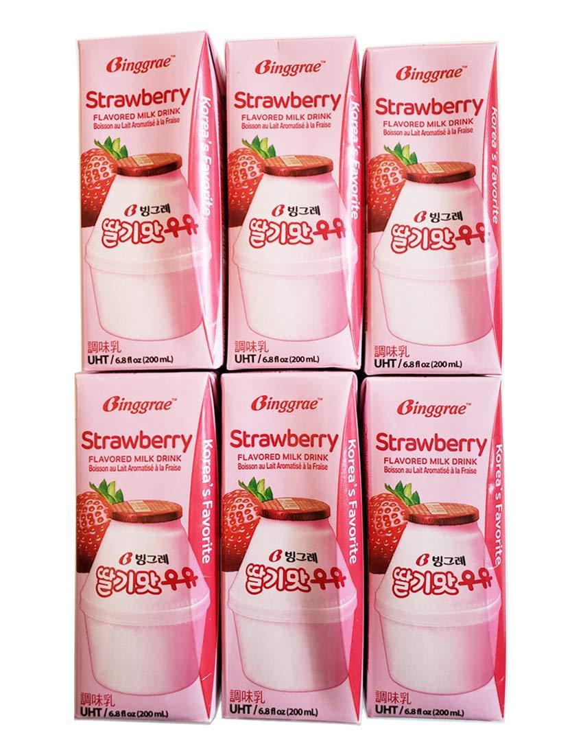 Binggrae Fresh Strawberry UHT Milk Dairy Products, South Korea (Packs of 6) - Mighty Depot