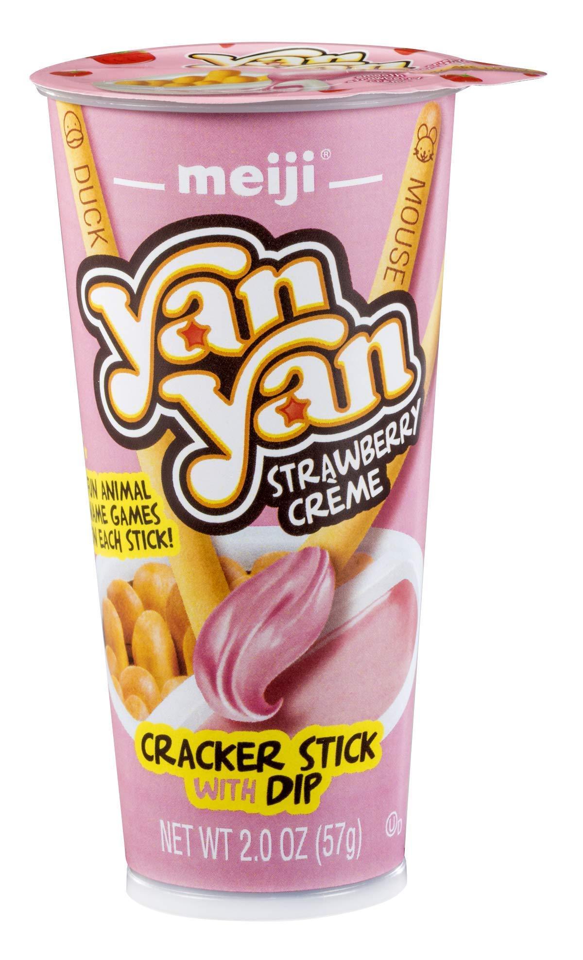 Meiji Yan Yan Dipping Sticks, Strawberry Crème - 2 oz, Pack of 10 - Cracker Sticks with Fun Animals Phrases - Mighty Depot